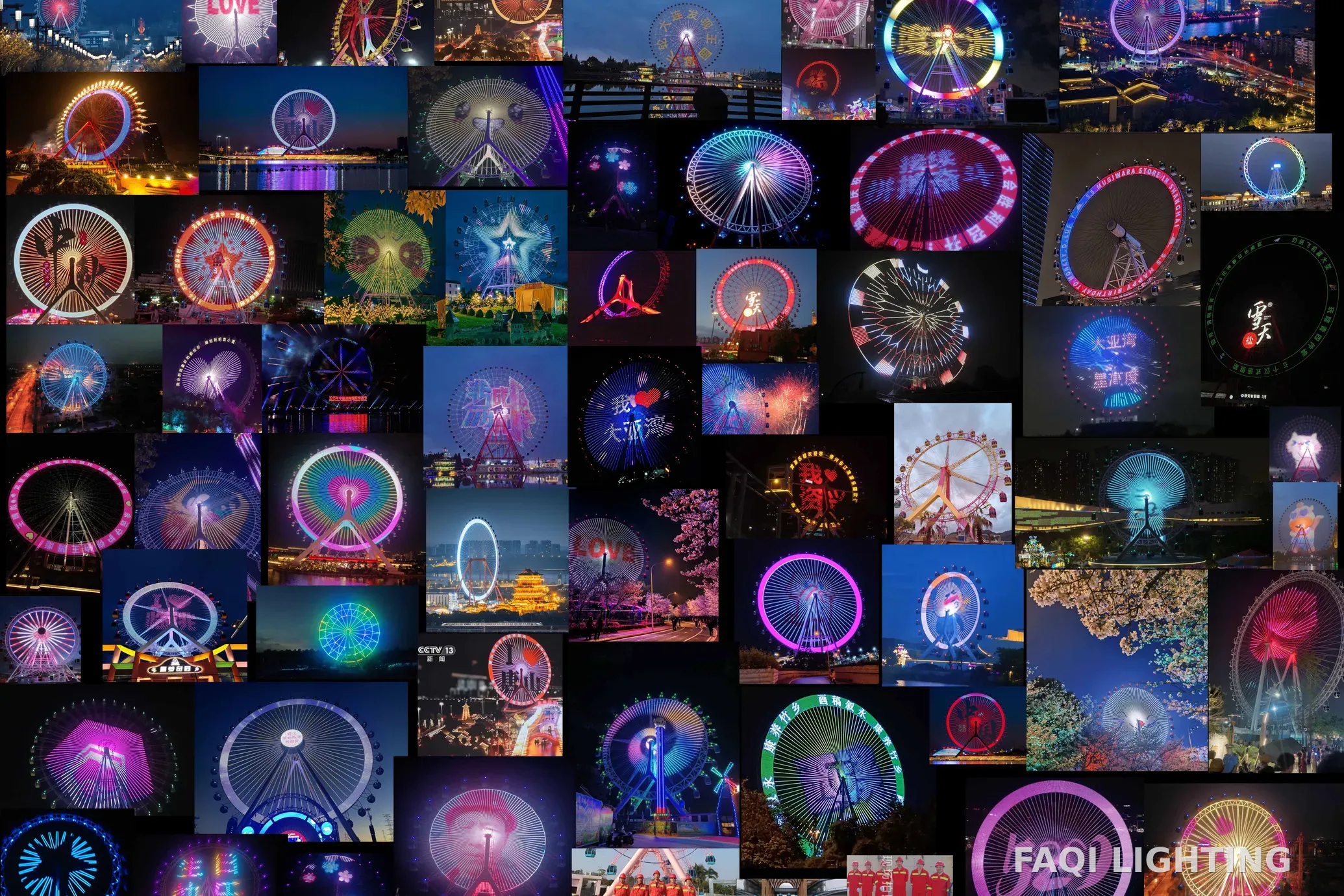 Illuminated Ferris wheel landmark at night
